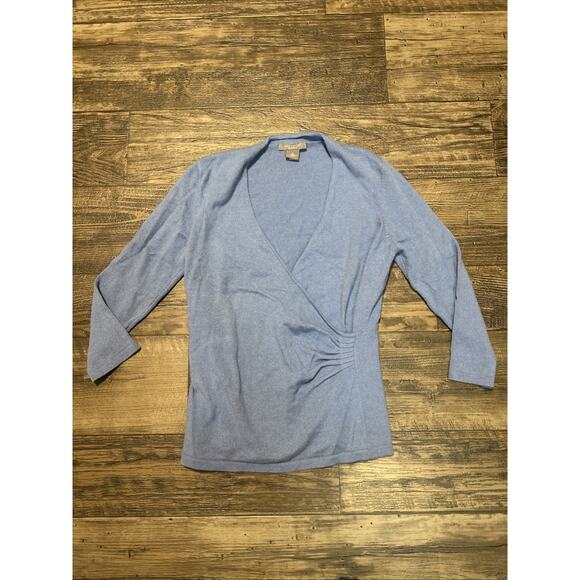 Ann Taylor Cashmere Wrap Top Wool Sweater Blue Women’s Medium - Picture 1 of 6